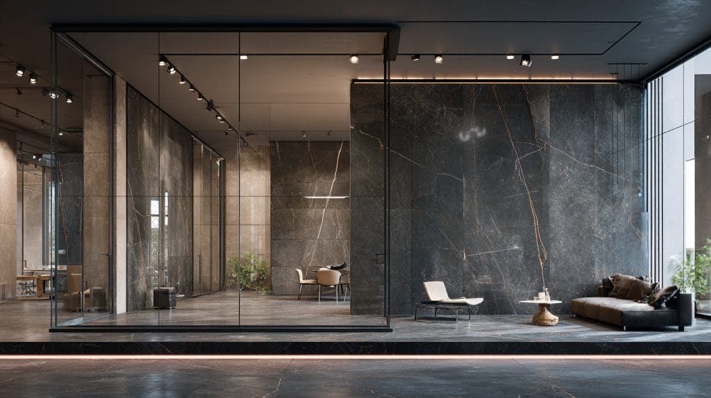 جدار رخام أسود + أرضية مطفية