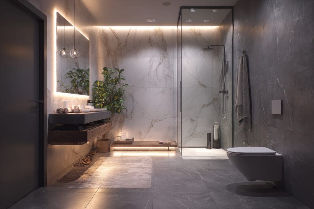 صورة سيراميك أبيض معرّق رمادي يشبه الرخام