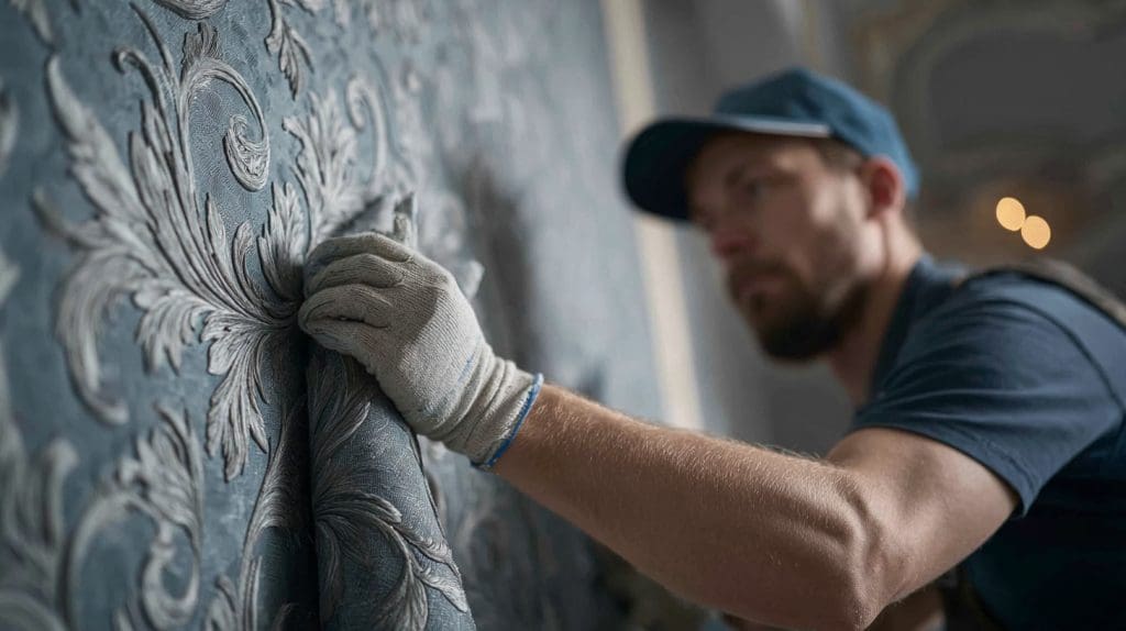 فني تركيب ورق جدران داخل شقة حديثة في أبوظبي